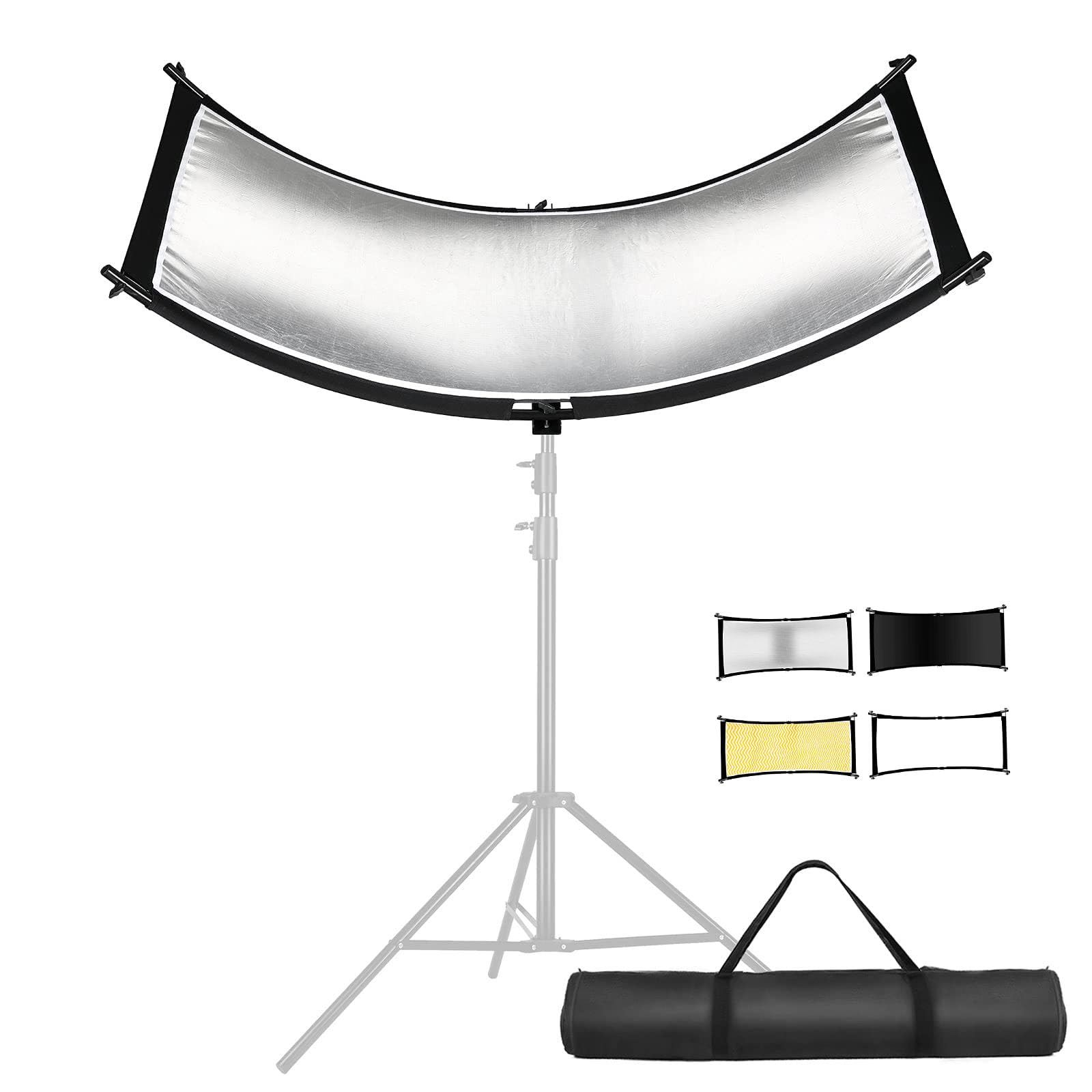 YUOCU Clamshell Light Reflector Diffuser with Carrying Bag, 40"x20"/100x50cm Photography Arclight Curved Lighting Reflector for Photo Video Studio Outdoor Shooting, Black,White,Gold,Silver (40"x20") 1