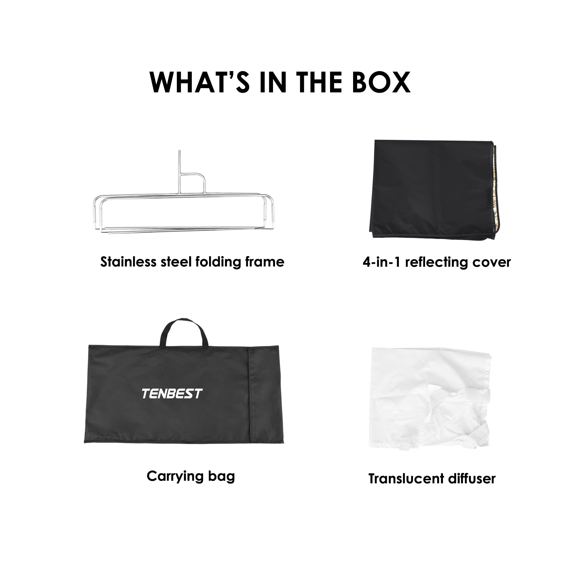 TENBEST Photography Light Reflector Flag Kit, 35x47inches/90x120cm, 4-in-1 Gold/Silver/Black/White Diffuser and Translucent Diffuser, Foldable Stainless Steel Frame 5