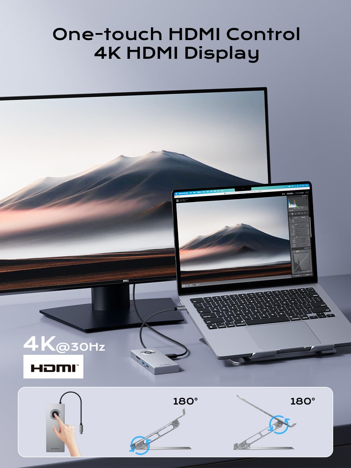 minisopuru USB C Laptop Docking Station Stand with 4K HDMI, 100W PD, Docking Station for MacBook Pro/Air/Dell/HP/Surface, Adjustable Laptop Stand for 10-17" Laptops & Tablet(4 USB A, RJ45, SD3.0) 4