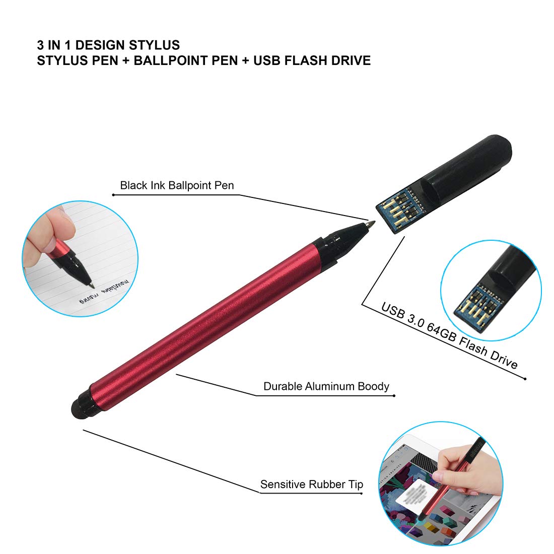 BROAGE Canon_PIXMA TS Series White Wireless All-in-One Inkjet Printer - 3 in 1 Print, Scan and Copy - up to 4800 x 1200 Resolution, 1.5 Segment LCD Display 64GB Flash Drive + 3FT Printer Cable 2