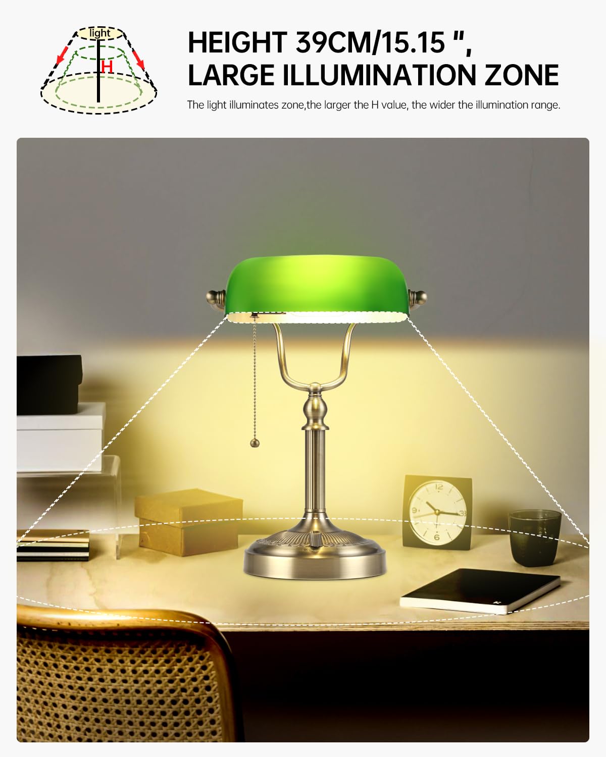 Newrays Green Glass Bankers Desk Lamp, Stepless Dimmable Table Lamp Plug in Fixture for Study, Office, LED Bulb Included 6