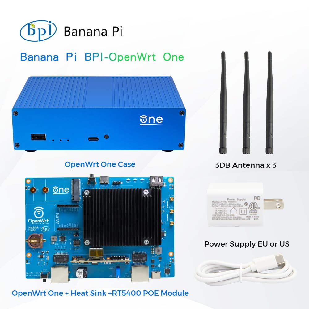 WayPonDEV Banana Pi WiFi 6 OpenWrt One Router Board, Wireless Dual Band Internet Router, MediaTek MT7981B SoC 1GB DDR4 RAM, Integrated 1x 2.5GbE WAN Gigabit LAN RJ45 Port, Support AP, WPA,WPA2,WPA3 3