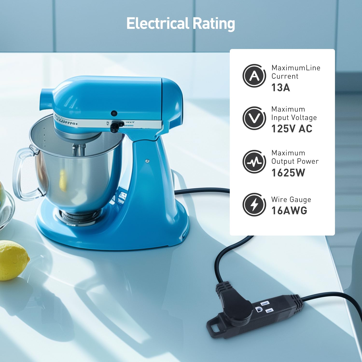 [ETL Listed] Cable Matters 2-Pack 3-Outlet Short Power Strip Extension Cord with 3 Prong Outlets and 360-Degree Rotating Plug in Black - 1ft 6