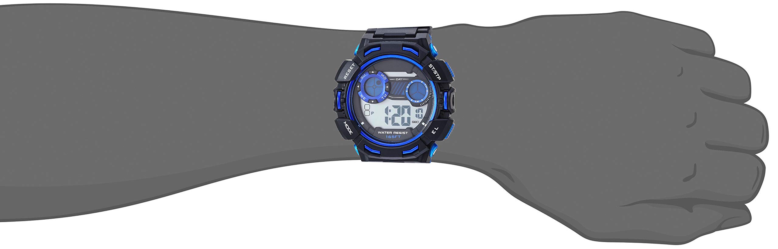 Amazon Essentials Men's Blue Accented Digital Chronograph Black Resin Strap Watch 3
