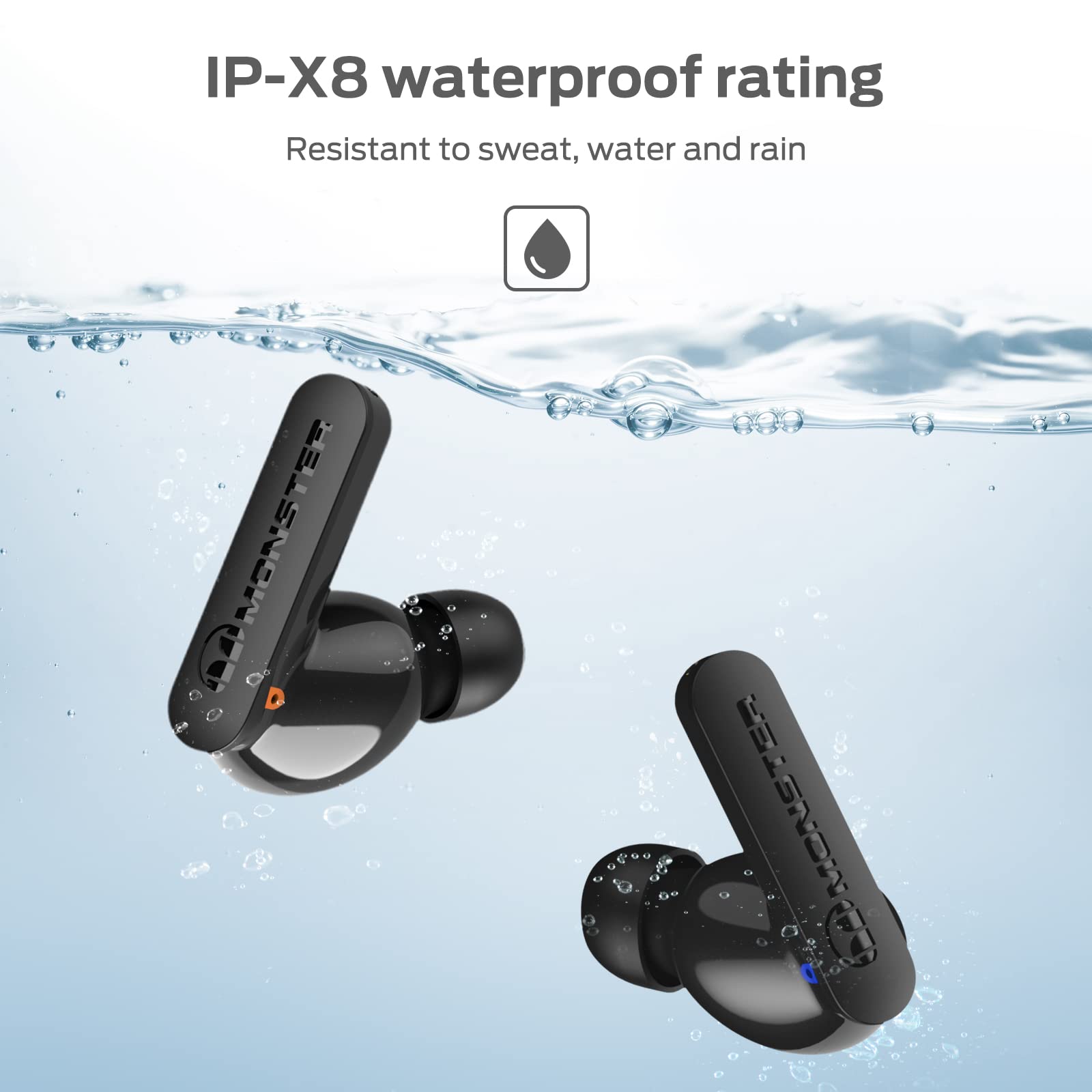 Monster N-Lite Clear Talk Wireless Earbuds Bluetooth 5.3 Headphones with CVC 8.0 Noise Reduction, IPX8 Waterproof, 60H Playtime, Fast Charging for Sport, Ash black, MH22107 2