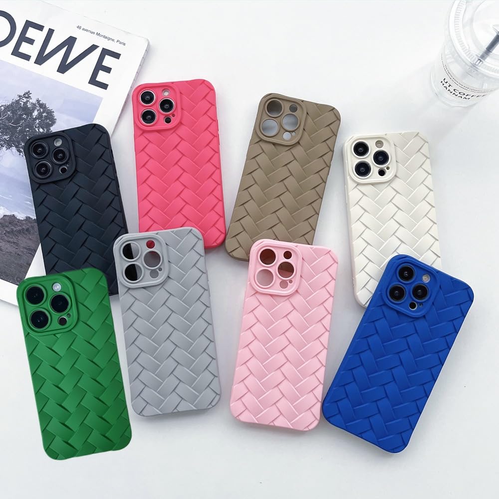 Retro Weave Pattern Solid Color Phone case, TPU Material, Simple and Atmospheric, Anti-Drop, Color Variety, for iPhone 15 14 13 12 11 Pro Max Plus Phone case (Green,iPhone 12 Pro) 3