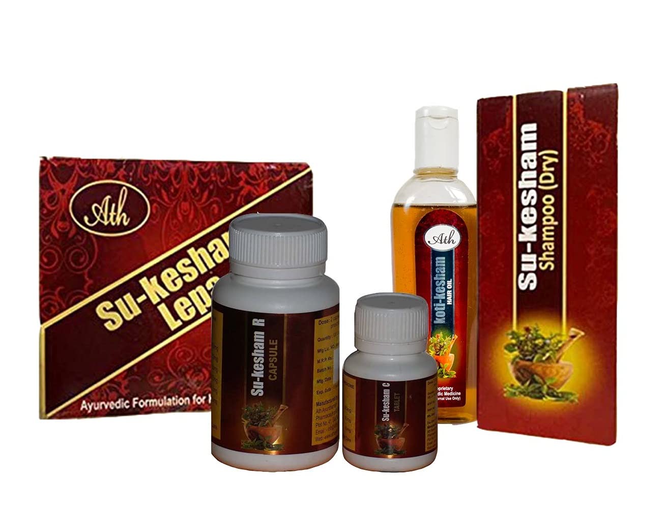 Ath Su-kesham Hair Care Kit, Organic (Hair Oil + Shampoo + Capsules + Tablets + Lepa), Ayurvedic Hair Care Range For Healthy & Soft Hair For Men & Women - Paraben-Free (1 Month Course) 1