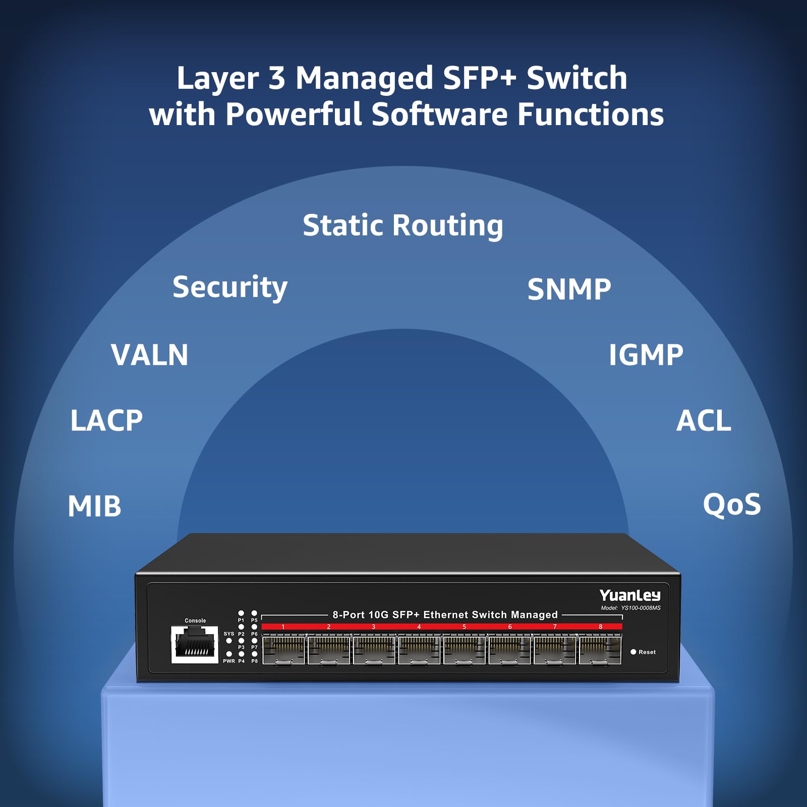 YuanLey 8 Port 10G Managed SFP Switch, 8X 10Gbps SFP+, L3 Smart Managment Ethernet Switch, Link Aggregation, VLAN, QoS, ACL, Rackmount 10Gbe Multi-gig Network Switch, Metal Case, 160Gbps Bandwidth 6