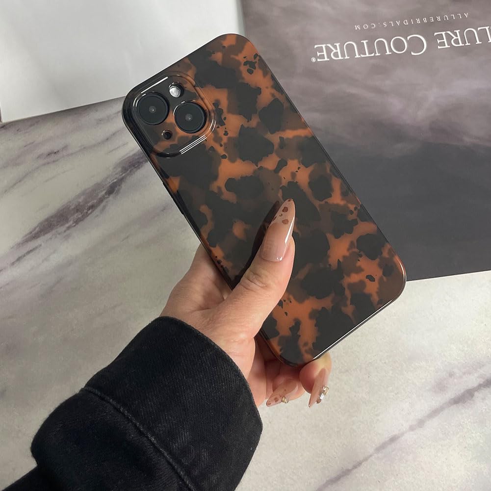 for iPhone 15 Case Leopard Silicone Cheetah Print Animal Pattern Soft Anti-Scratch Full Camera Protective Phone Cover (Amber Leopard, for iPhone 14) 3
