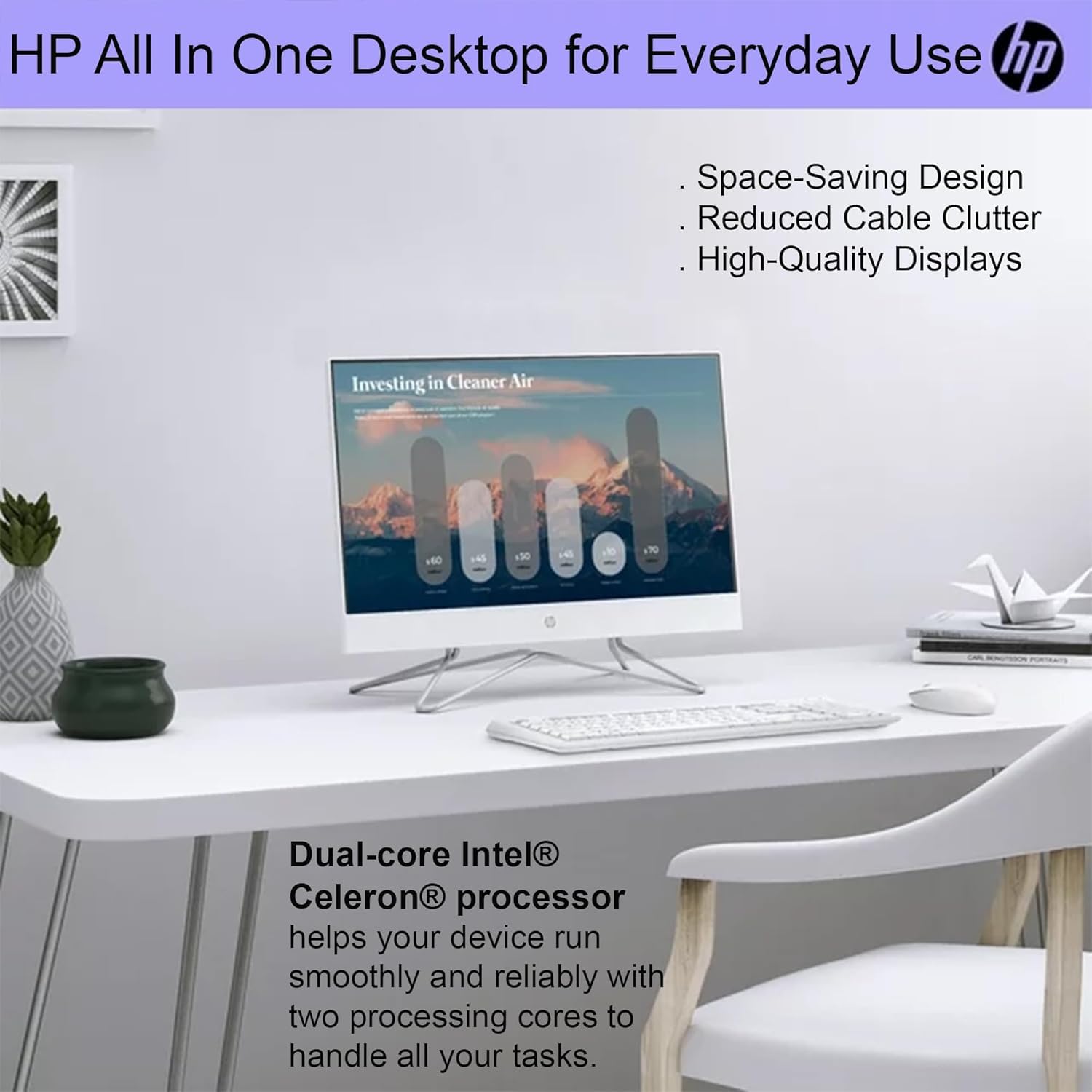 HP 22'' All-in-One Desktop PC • 16GB RAM • 512GB PCIe SSD • FHD Display • Intel Celeron CPU • Microsoft Office Trial • 720p HD Camera • Keyboard & Mouse • Windows 11 Pro • WOWPC Recovery USB 4