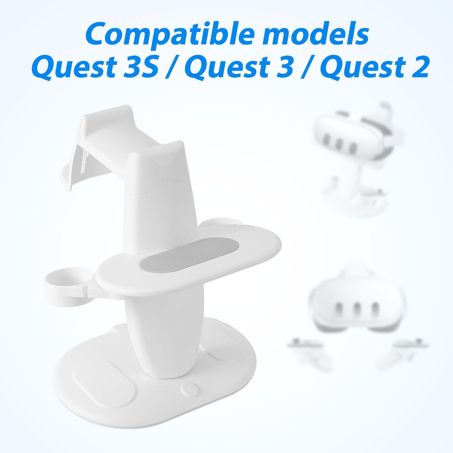 VR Stand Compatible with Meta Quest, VR Headset Holder Gaming Headsets Organizer Vertical Charging Dock VR Accessories Storage Rack for Meta Quest 3S Quest 3 Quest 2 (White) 4