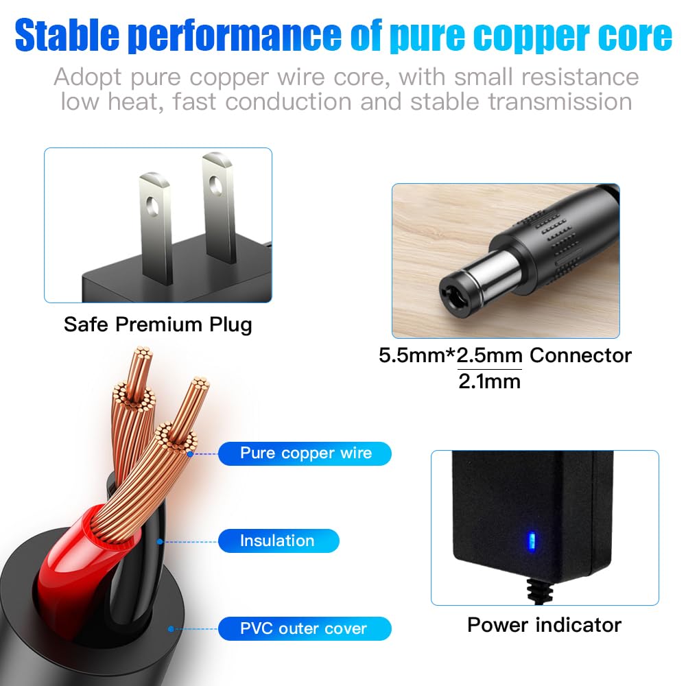 5V 3A Power Supply Adapter AC 100-240V to DC 5V Power Cord with 5.5mmx 2.5mm Plug for LED Lights CCTV Security Camera TV Box 4