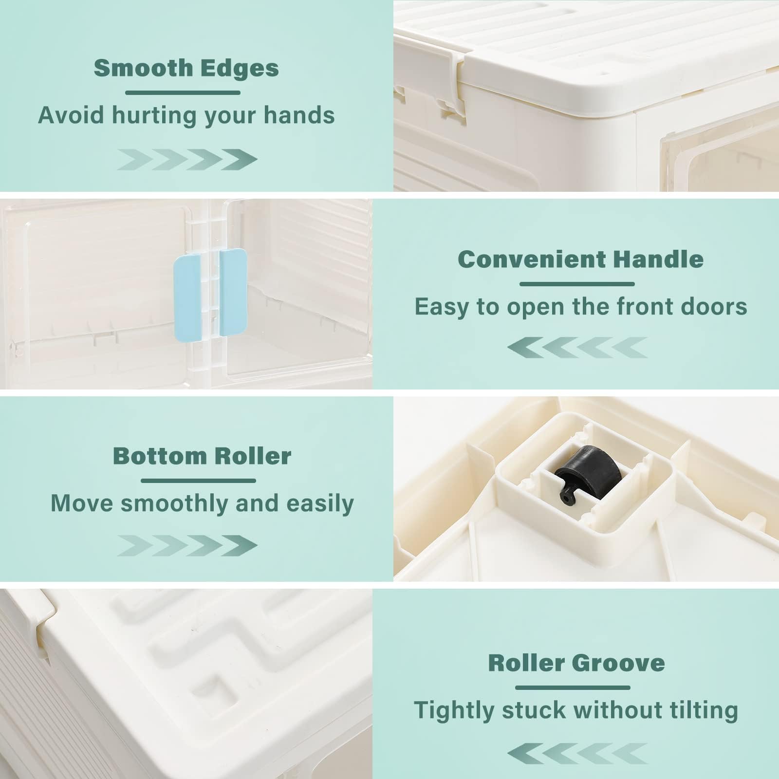 Wardrobe storage organiser, 3 Pack Foldable Storage Boxes Large 50L*3 Stackable Collapsible Clear Storage Boxes Organizer 50 * 36 * 90cm, Front Door Opening for Easy Access, Movable Foldable Container 6