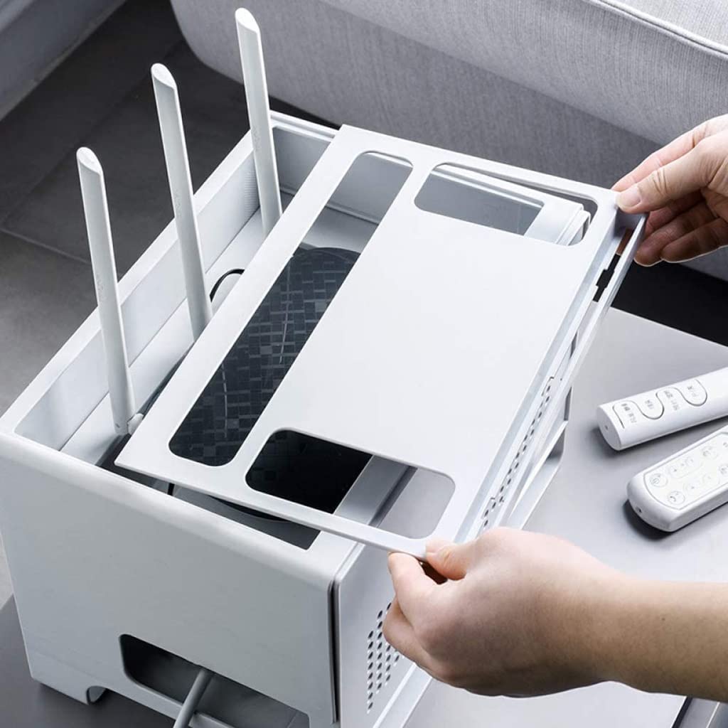 Router Storage Box Double-Layer WiFi Wireless Router Rack Home Office WiFi Router Adjustable Cable Box Multifunctional Storage Box (Color : White, Size : 31.4 * 21 * 23cm) 4