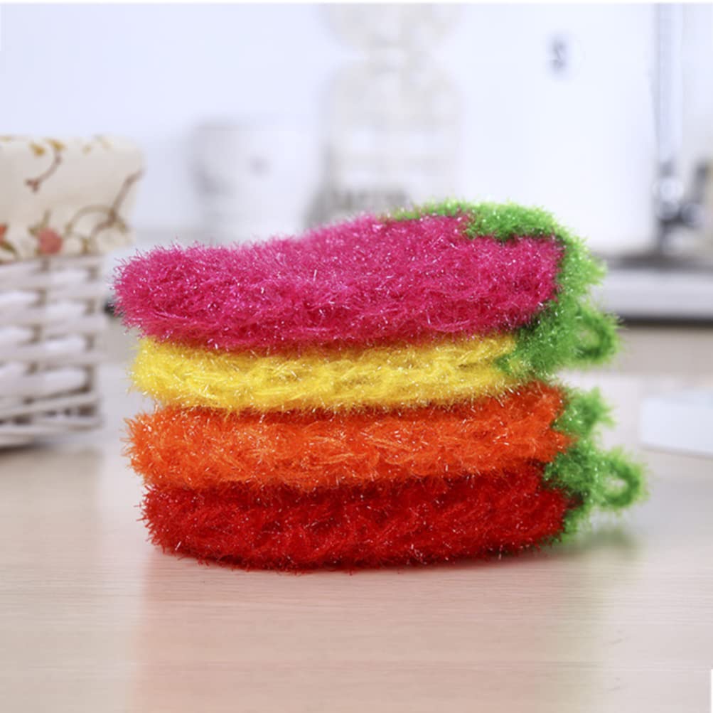 TOPBATHY 4pcs Dish Scrubber Strawberry Shaped Dish Rag Cloth Washcloth Duster Cloth Towel for Kitchen Washing Dishes Cleaning 3