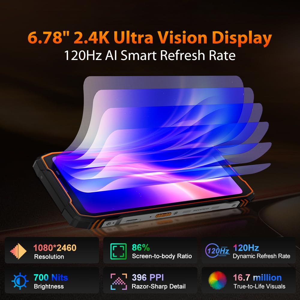 Blackview XPLORE X1 5G Rugged Phone,6.78''FHD+ 2.4K + 2,01" Rear Screen,108MP+50MP Camera Android 15 AI Mobile Phones, 36GB+256GB/2TB,10000mAh/55W IP69K Waterproof Dual SIM NFC/OTG/WiFi 4