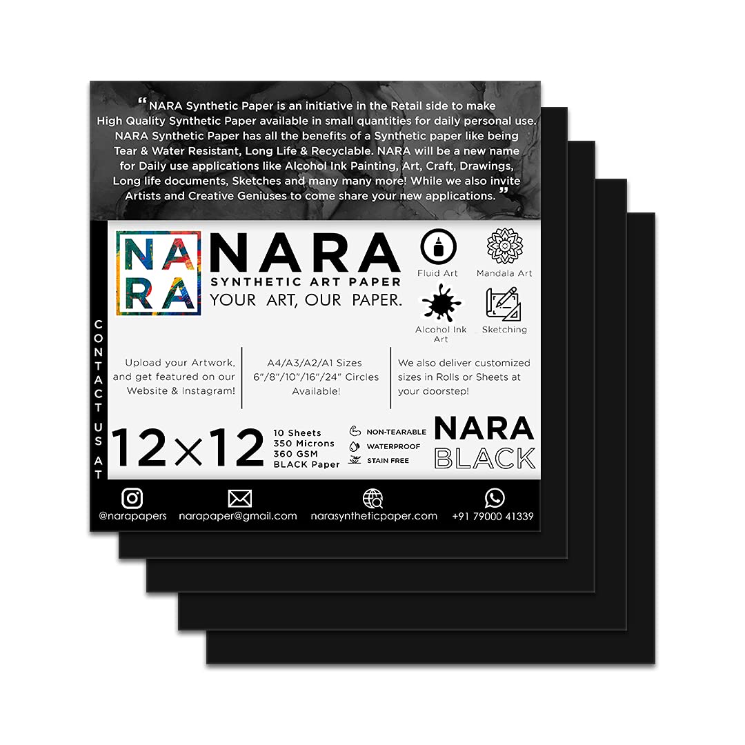 NARA Black Paper for Alcohol Ink Painting (360 GSM, Black Paper, 12"x12") 1
