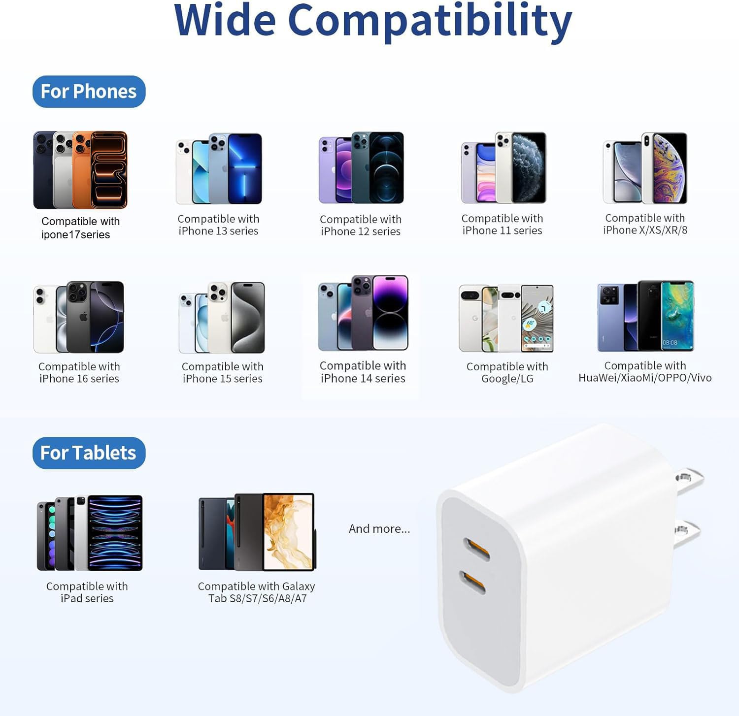 30W Dual USB-C Wall Charger 4-Pack, Compact Portable Charger for USB-C Devices and Compatible with iPhone 17/16/15 5