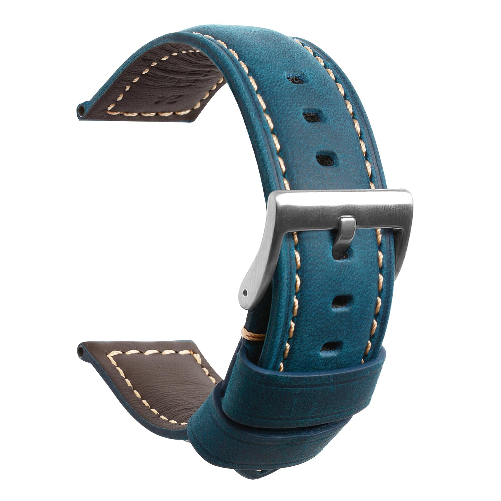 TStrap Leather Watch Band 22mm - Blue Vintage Soft Watch Strap for Men Thickly - Padded Smart Watch Bands Bracelet w/Clasp Buckle Replacement 1