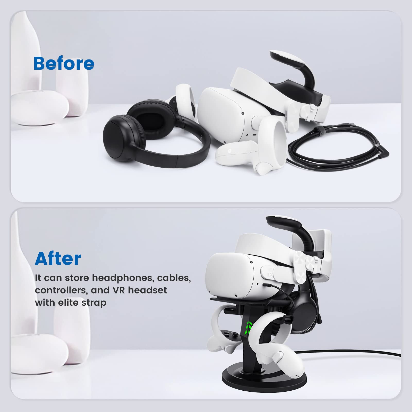 Lampelc Headset Charging Dock, VR Display Stand for Meta/Oculus Quest 2, Controller Grips for Oculus Quest 2, Extended Silicone VR Grips Cover Protector with Battery Opening 4