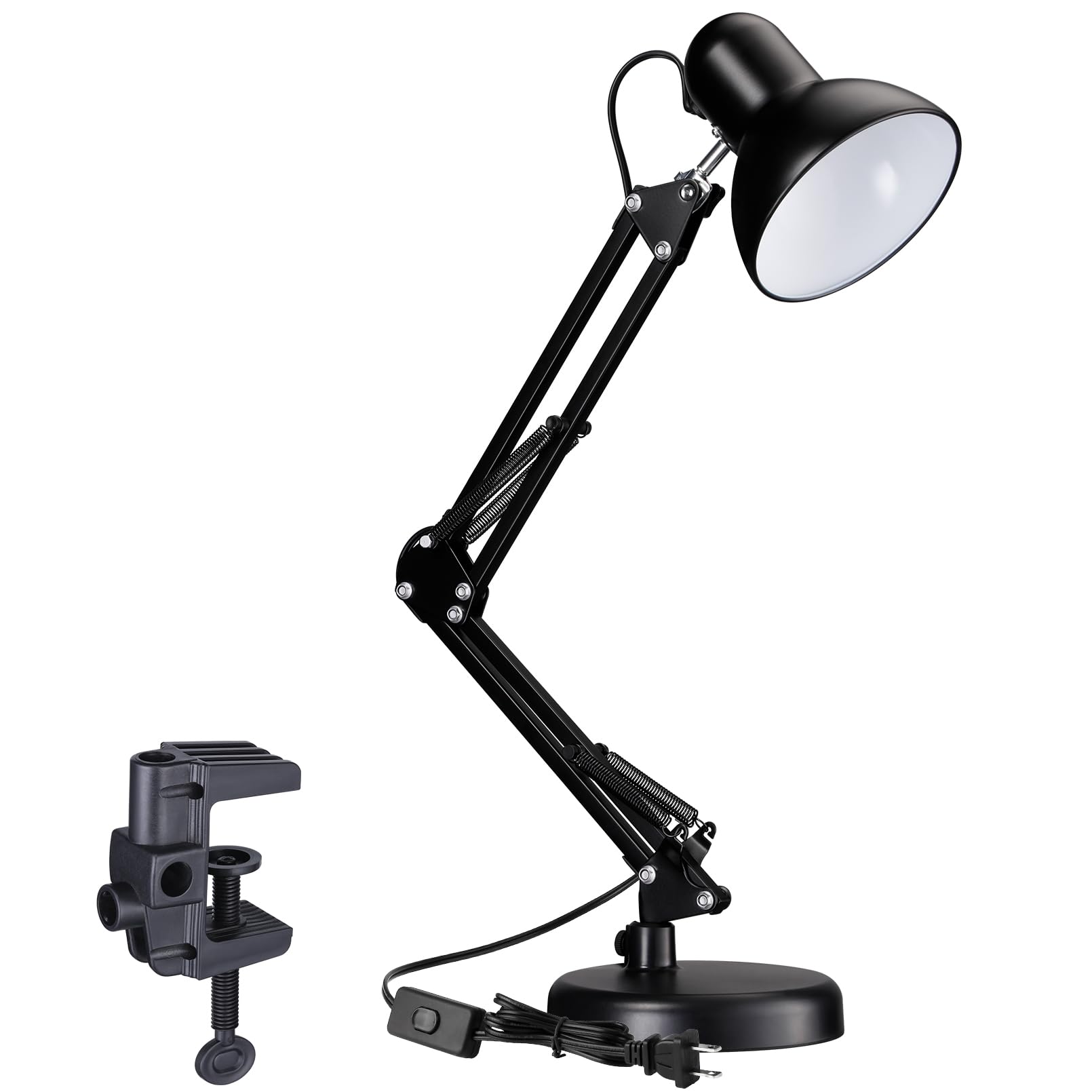 TORCHSTAR Metal Desk Lamp with Clamp, Swing Arm, E26, Multi-Joint, Black Bundle LED Cordless Table Lamp, Rechargeable Table Lamp, Dimmable, 4000mAh Battery Operated, 2700K, Green, Pack of 2 3