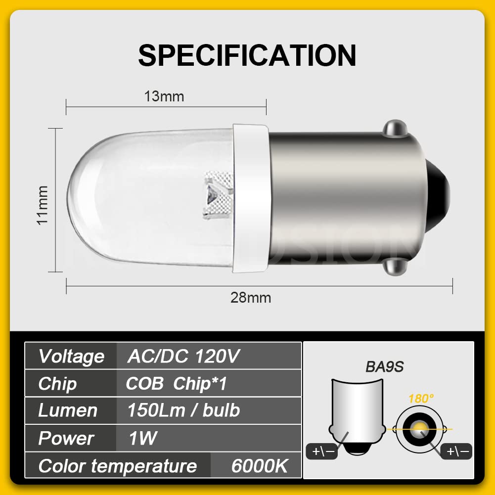 Ruiandsion BA9S 120V White LED Bulb 20-Pack, Neutral White 150LM, General Purpose Replacement for Panel Illumination & Equipment Status Indicator 3