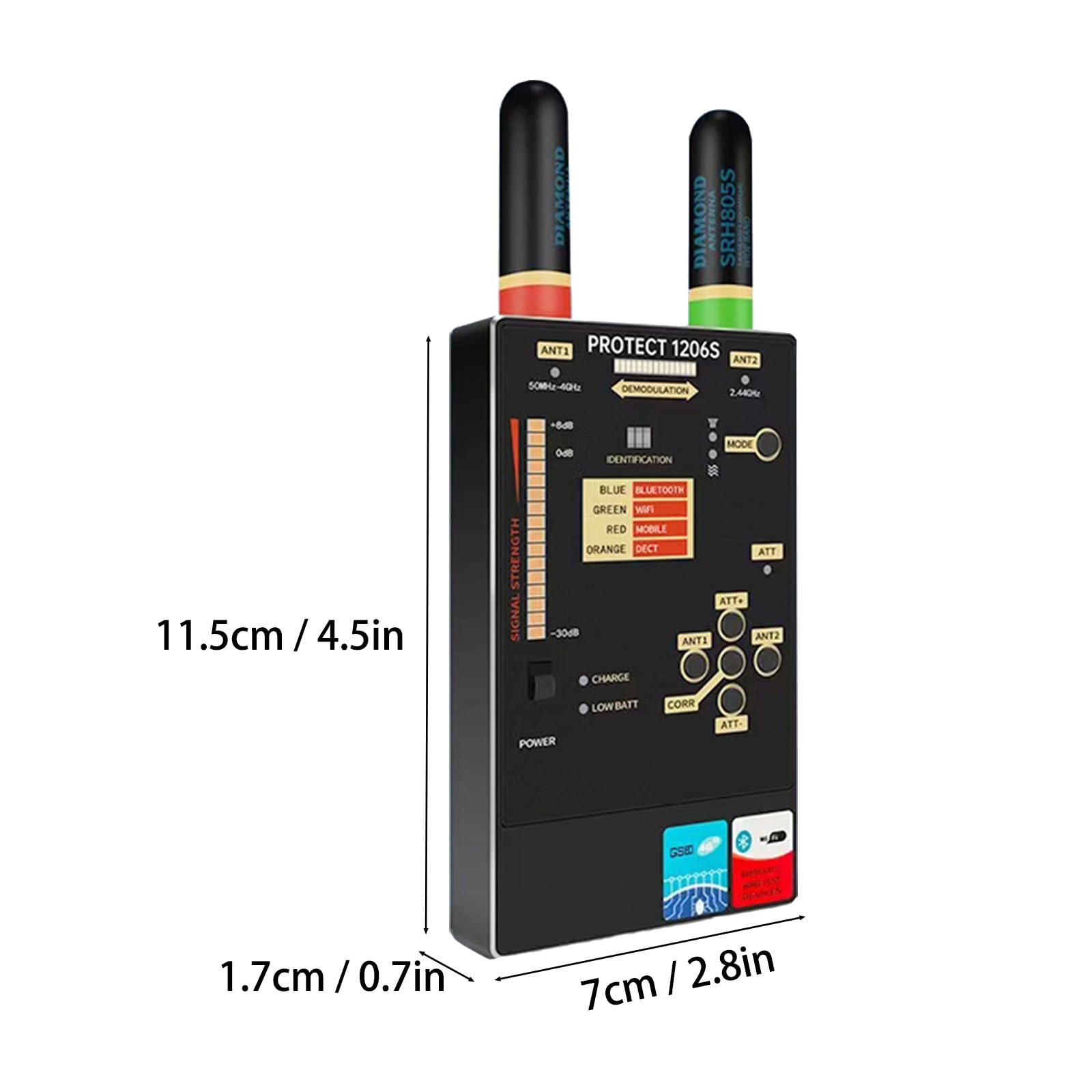 yyiikee Protect 1206S Professional RF Detector & Bug Sweeper – Detects GSM Bluetooth Wi-Fi & Hidden Cameras – Dual Antennas 50MHz-12GHz Frequency Range Anti Spy Device for Home Office Car 4
