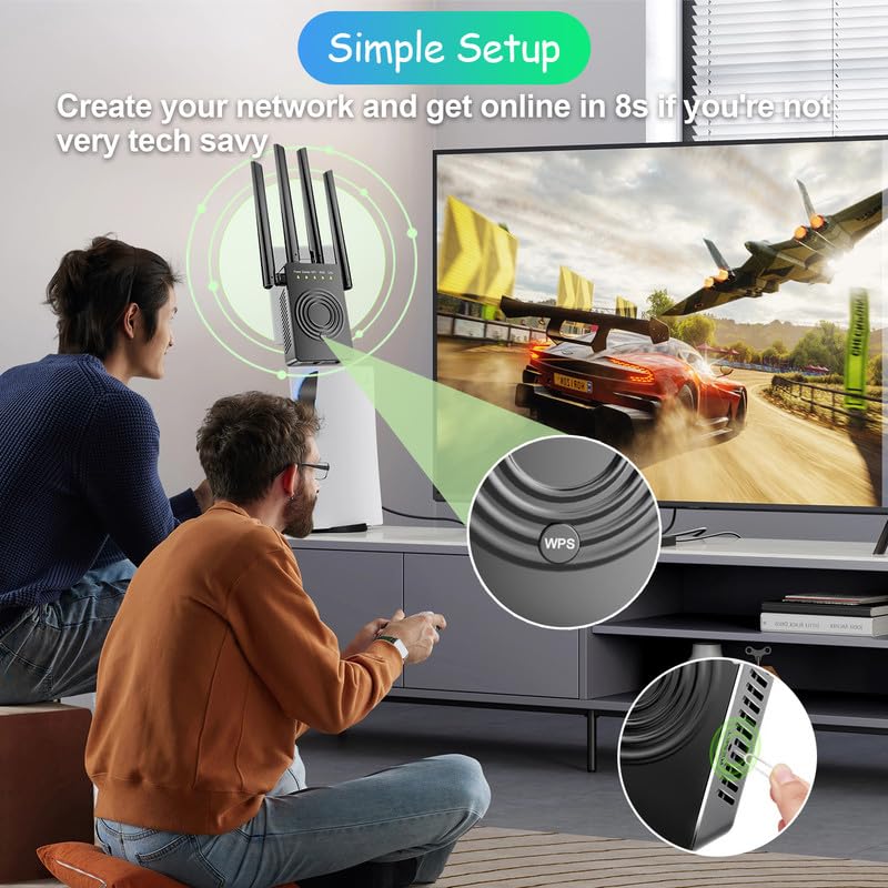WiFi Extender Signal Booster for Home, WiFi Range Extender,Repeater with Ethernet Port, Coverage Up to 9998 Square Feet, 1-Tap Setup, Wireless Internet Repeater 5