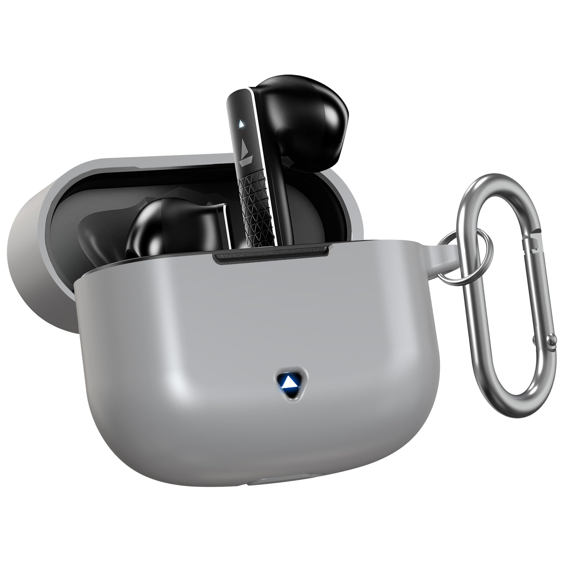 Sounce Silicone Case Cover for Boat Airdopes 91 Prime, Soft Protective Shockproof Shell with Anti-Loss Keychain Clip, Dustproof and Scratch-Resistant Design, Secure Fit with Protection – Grey 1