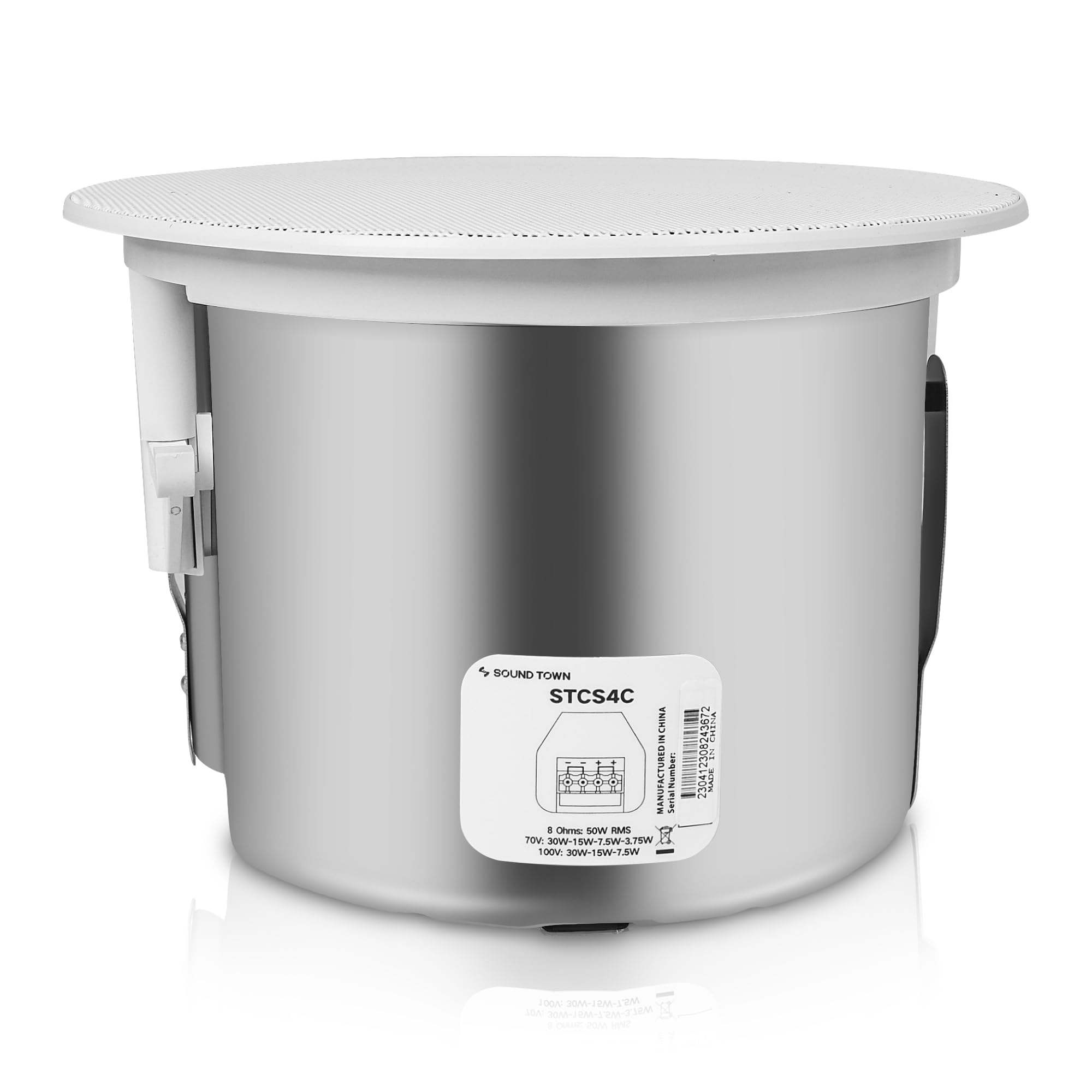 Sound Town Pair of 6.5" Coaxial in-Ceiling Speakers with Metal Backcan and Tile Rails, 70V/100V/8-Ohm Switchable, Magnetic Grill, White (STCS6C-PAIR) 5