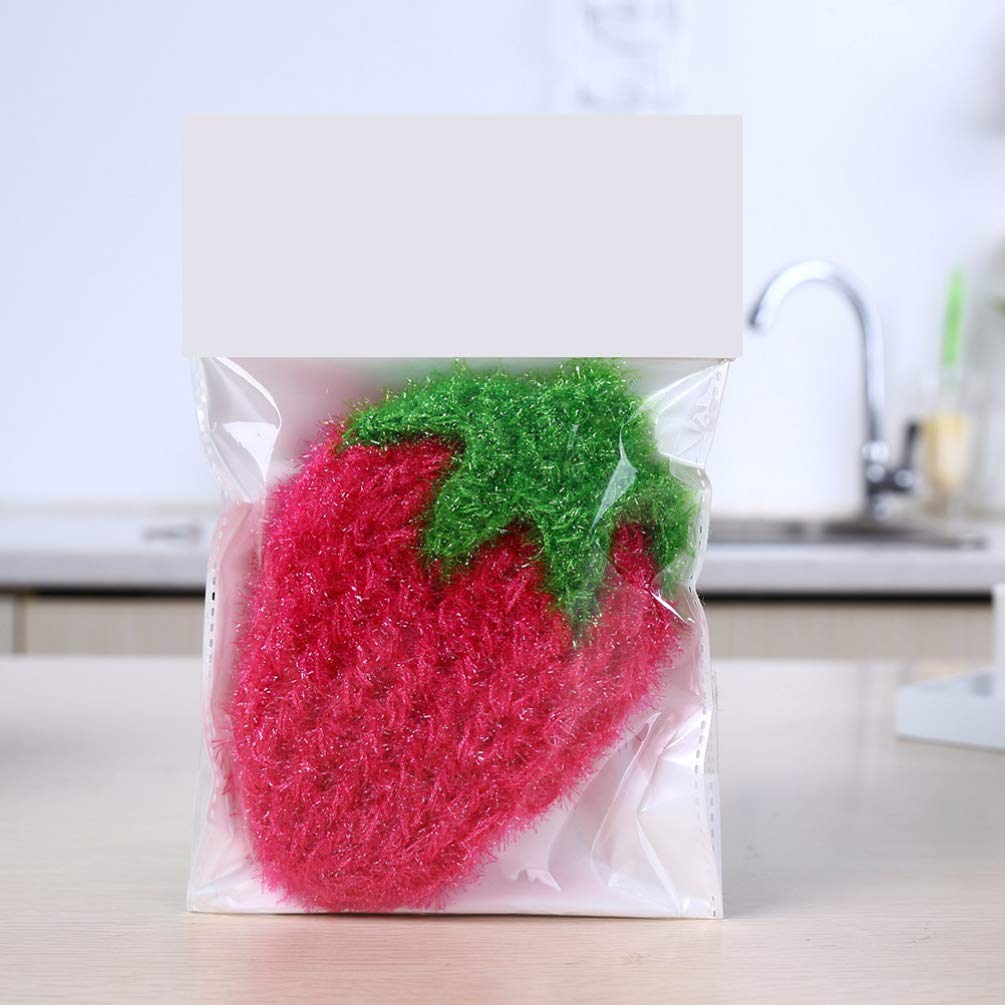 TOPBATHY 4pcs Dish Scrubber Strawberry Shaped Dish Rag Cloth Washcloth Duster Cloth Towel for Kitchen Washing Dishes Cleaning 6