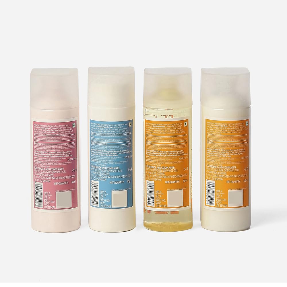 Mothercare Gift Set for Babies | Baby Gift Box (Pack of 4) | Bath Milk, Lotion, Shampoo 300ml Each & Powder 125g | 6
