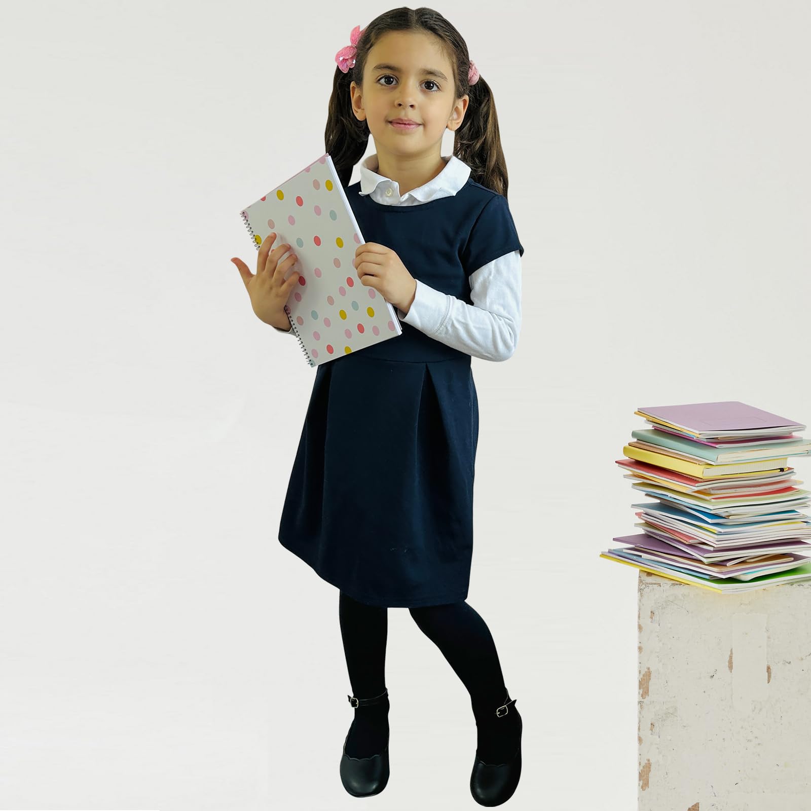 COTTON DAY 2 Pack Kids Girls School Dress Cotton Tights 6-8 Years (Navy Blue, Size 8) 5