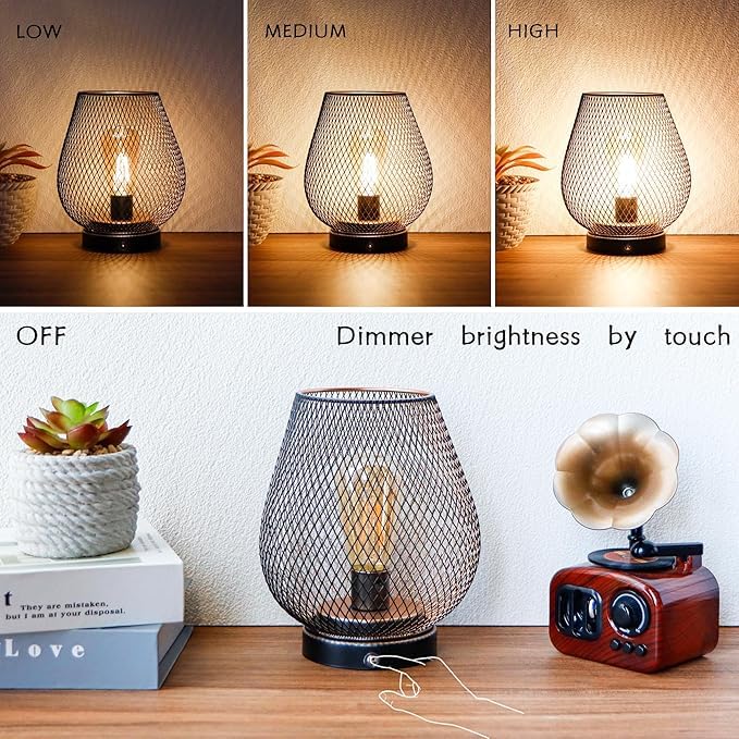 JHY DESIGN Dimmable Touch Bedside Table Lamp Set of 2 Rechargeable Battery Powered Lamp with LED Bulb Cordless Accent Light for Weddings Parties Patio Events Indoors Outdoors(Metal Base, Bronze Egg) 4