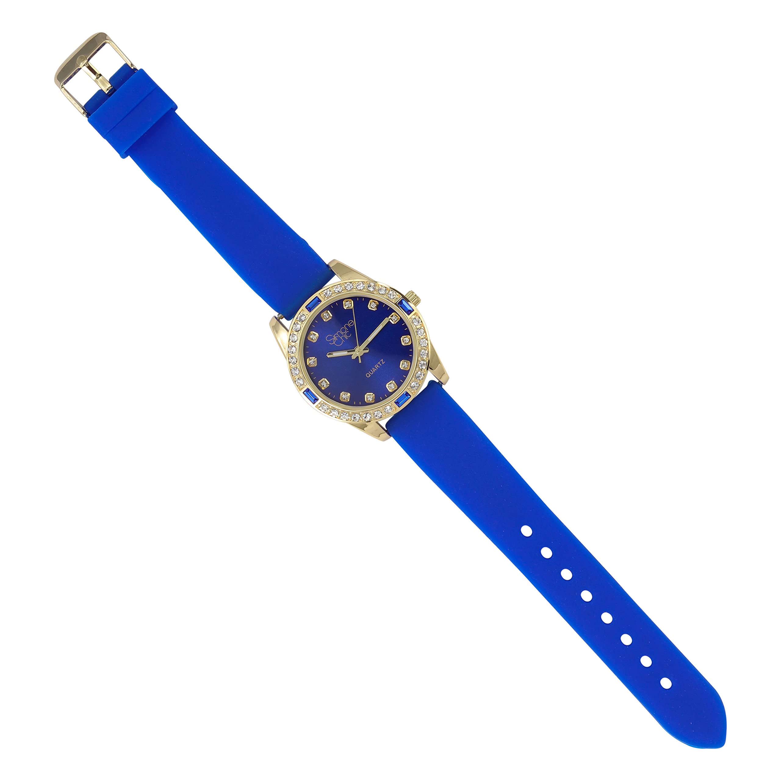 Women's Diamond & Gem Pave Fashion Rolly Rubber Band Watch - Colorful Dial w/Matching Baguette Bling on Trim - Ladies Be Burnin' w/This Sport Chic Trendy Fashion Accessory - ST10415SB Royal Blue 6