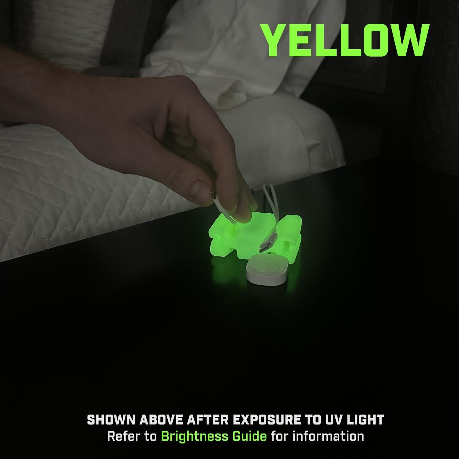 CordBrick GlowBrick, Weighted Cord Holder for Nightstand - Phone Charger Cable Management for Travel, Phone Accessory, Stocking Stuffers for Adults - Multipurpose Gift, Office, Silicone, Yellow 6