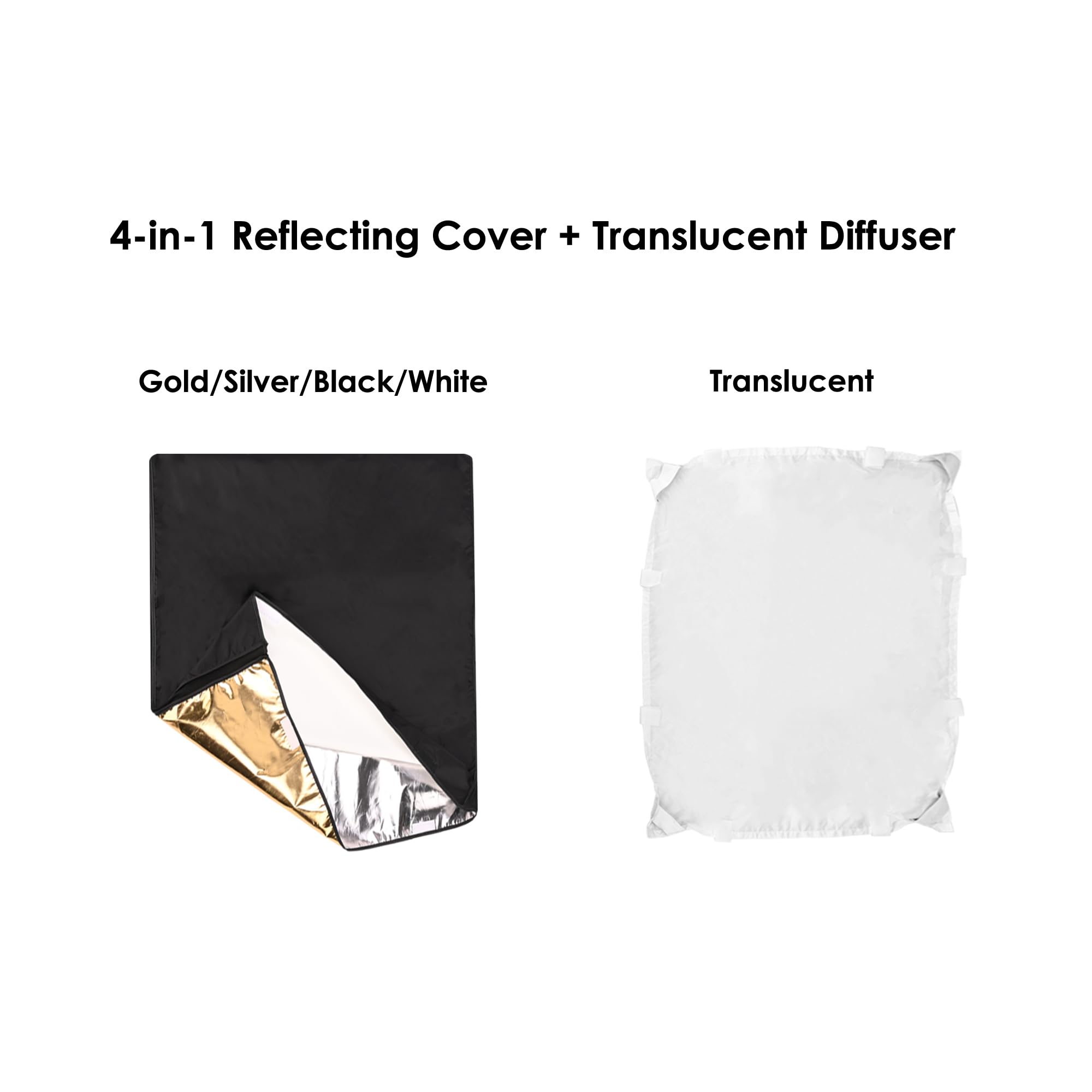 TENBEST Photography Light Reflector Flag Kit, 35x47inches/90x120cm, 4-in-1 Gold/Silver/Black/White Diffuser and Translucent Diffuser, Foldable Stainless Steel Frame 4