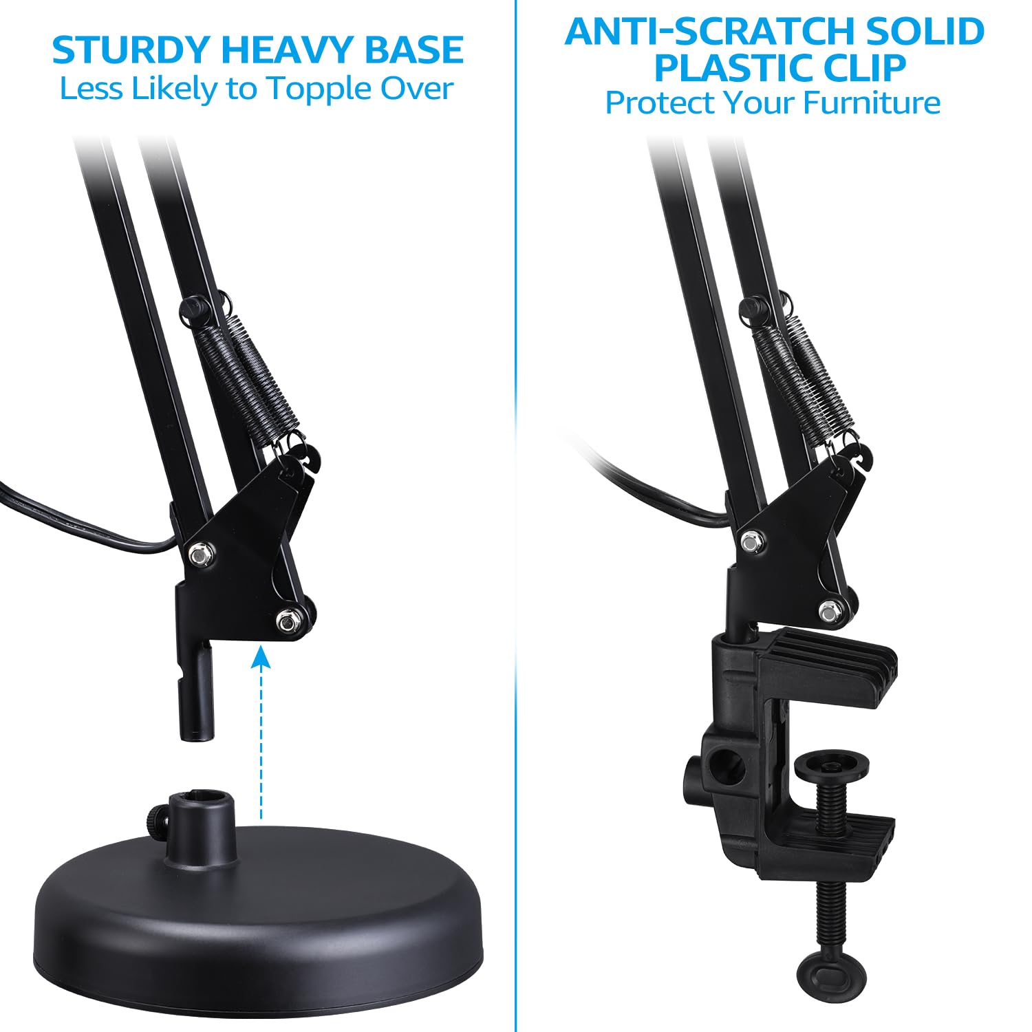 TORCHSTAR Metal Desk Lamp with Clamp, Swing Arm, E26, Multi-Joint, Black Bundle LED Cordless Table Lamp, Rechargeable Table Lamp, Dimmable, 4000mAh Battery Operated, 2700K, Green, Pack of 2 4