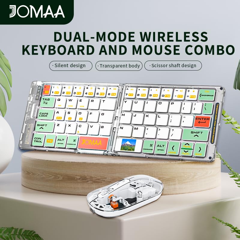 Wireless BT Foldable Keyboard and Mouse Combo,Ultra Slim, Rechargeable, Silent, Portable Travel Keyboard for Laptop, Tablet,Phone (Green) 3