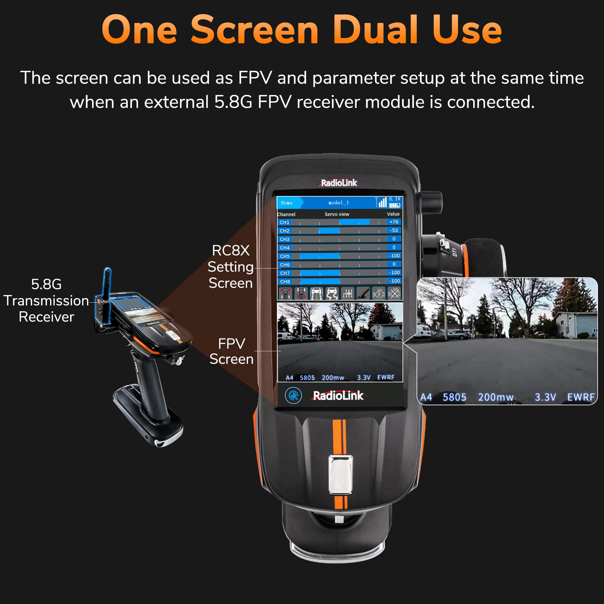 ATA HOBBY Radiolink RC8X 8CH 2.4G RC Transmitter and Newest R8FG V2.1&R4FGM V2.1 Gyro Receivers, with Metal Steering Wheel, 600m Long Range, 200 Models for RC Crawler Drifting Cars Boats 4