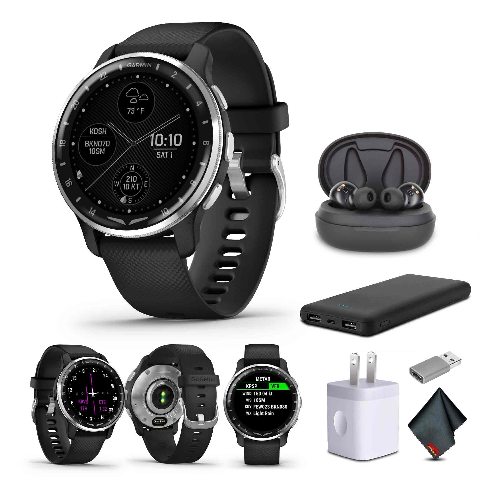 Garmin D2 Air X10 Aviator GPS Smartwatch with Call, Text, Health, Wellness and Aviation Weather Features (Black) + USB Wall Charger + Microfiber Cleaning Cloth + P-Bank + More 1