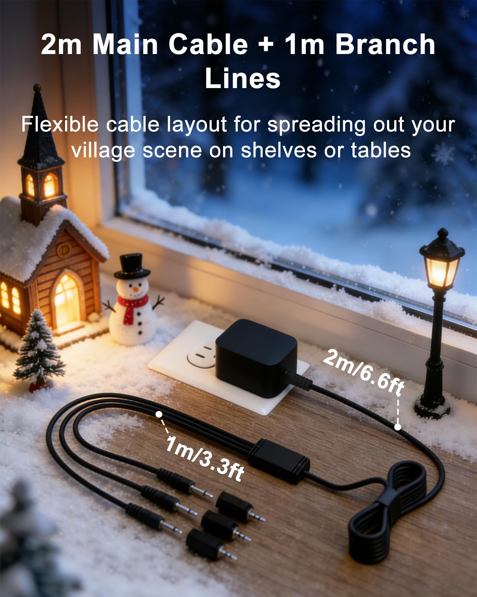 VHBW 3V Power Adapter Compatible with Department 56 Village Accessories, Compatible with Department 56 AC/DC Adapter 56.55026 5655026 55026, 3-Way 3.5mm Power Cord with 2.5mm Tips for C-Battery Box 4