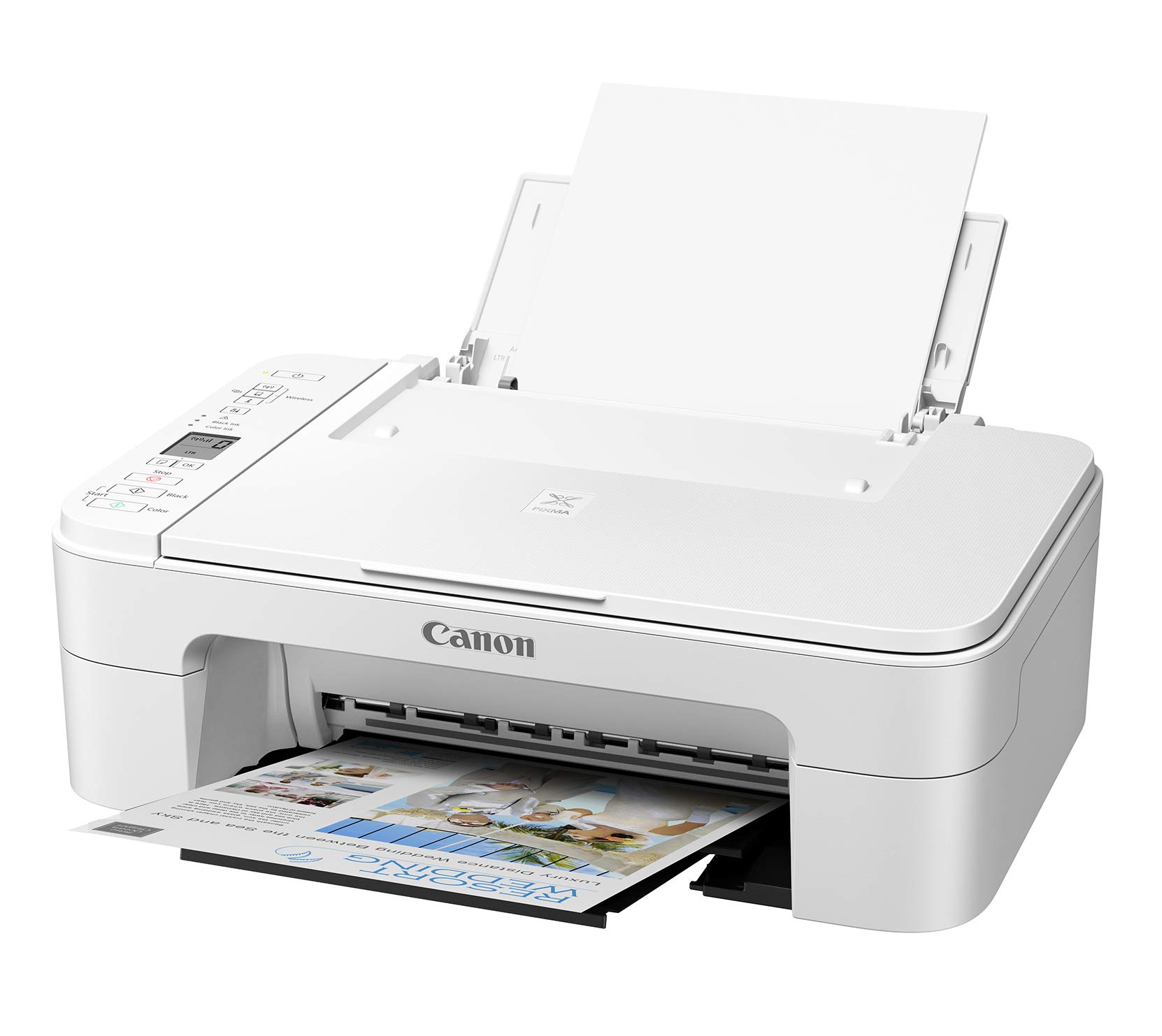 BROAGE Canon_PIXMA TS Series White Wireless All-in-One Inkjet Printer - 3 in 1 Print, Scan and Copy - up to 4800 x 1200 Resolution, 1.5 Segment LCD Display 64GB Flash Drive + 3FT Printer Cable 3