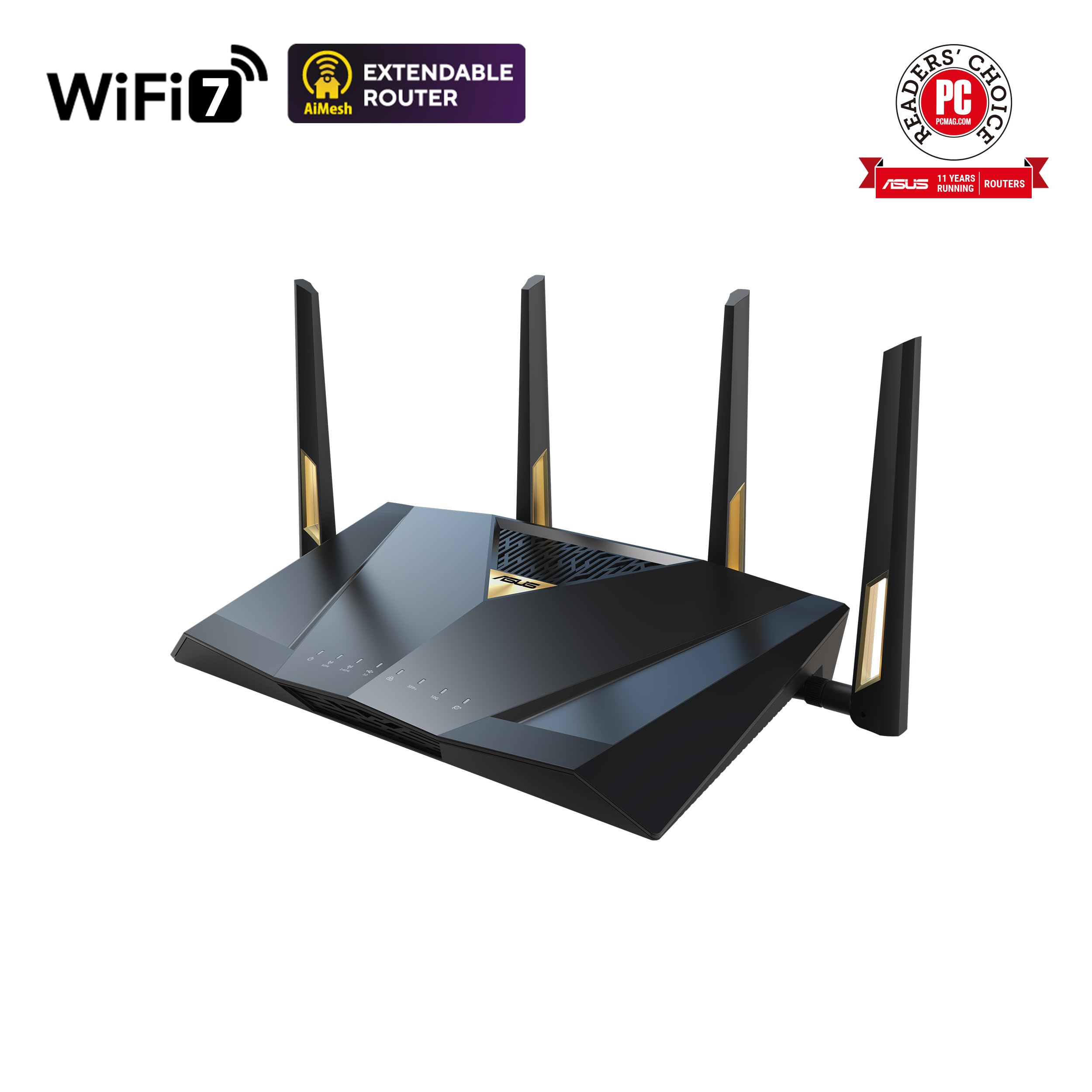 ASUS RT-BE88U Dual-Band WiFi 7 AiMesh Extendable Performance Router, 4K-QAM, MLO, Dual 10G Ports, SFP+, 4X 2.5G Ports, 4X 1G Ports, 34G WAN/LAN Capacity, Network Security, Built-in VPN 5