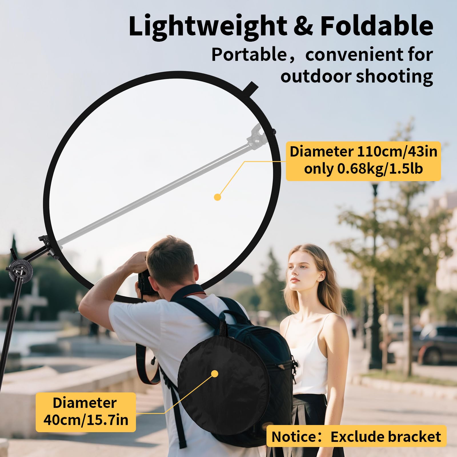 24/32/43/52in Photography Reflector, 5 in 1 Light Diffuser with Panel&Bag, Light Reflectors for Photography, Ideal for Content Creator Essentials&Photographer in Silver,Gold,White and Black 5