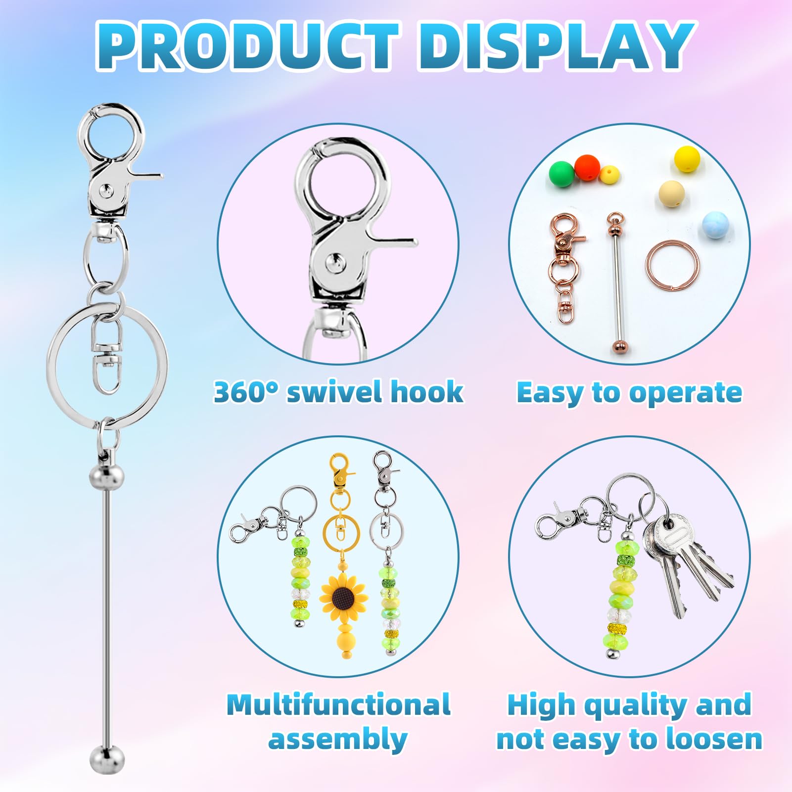 DNLEGULI 80 Pcs Beadable Keychains Bulk Kit – DIY Keychain Making Supplies with Metal Blanks for Crafts, Jewelry, Charms, Custom Projects – Blank Chain Bars for Beaded Keychain Design (Multicolor) 4