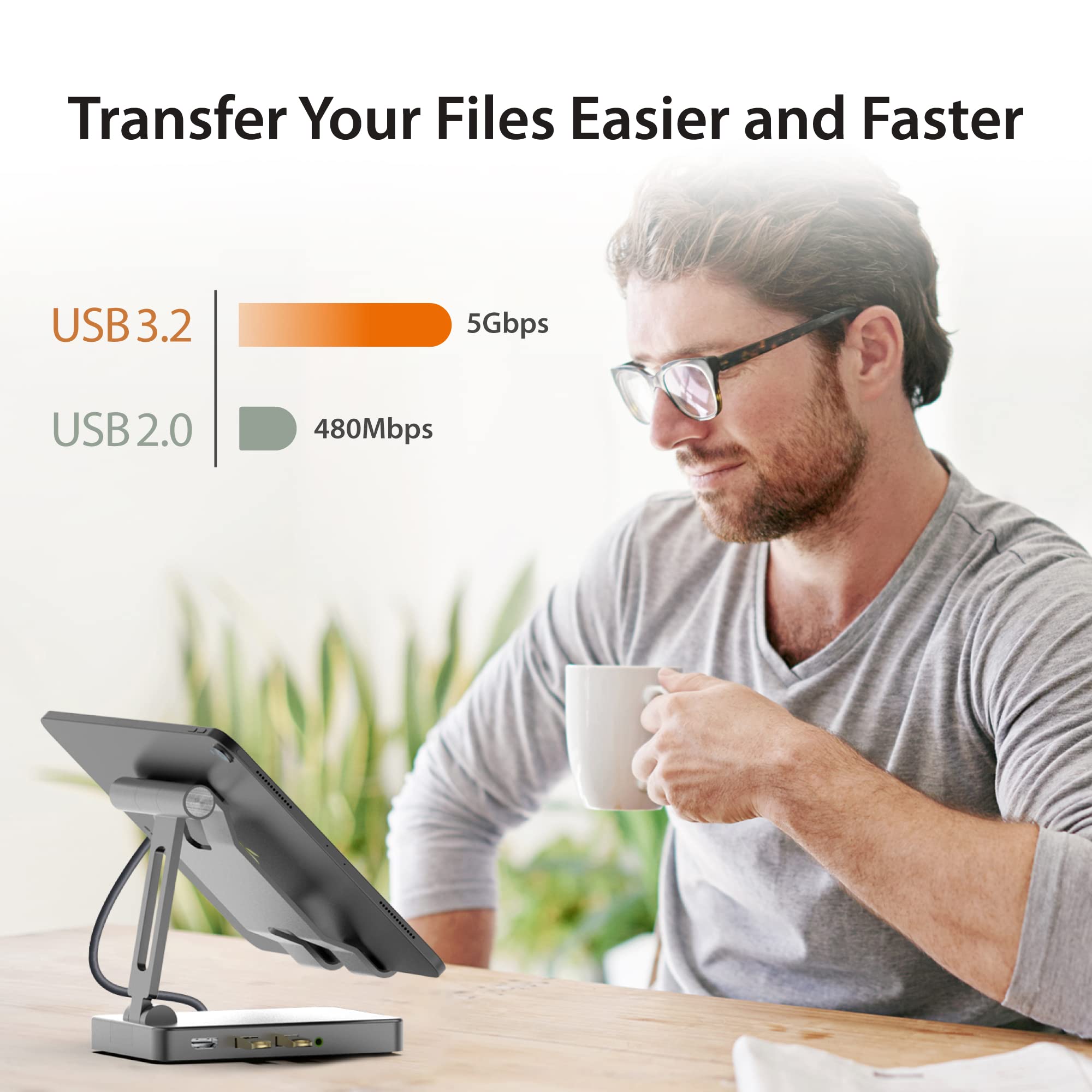 j5create Adjustable Tablet Stand with USB Type C Docking Station for iPad Pro/Air/mini : 4K60 HDMI, 2 x USB-A 5Gbps, 100W PD Charging, microSD/SD Card Reader, 3.5mm Audio Jack (JTS224) 6