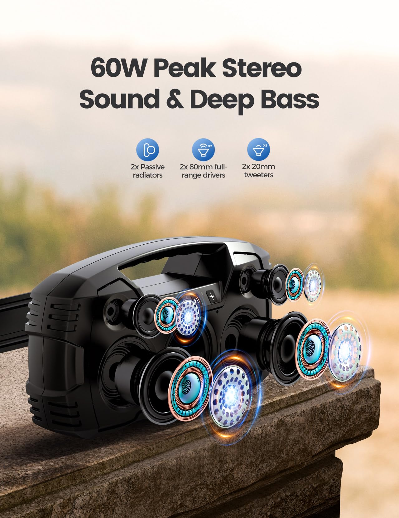 Portable Wireless Bluetooth Speaker, 40W Loud Sound IPX7 Waterproof Speaker, 32H Playtime, Rich Bass, Bluetooth 5.0, TWS Pairing, Built-in Mic, Outdoor Speaker for Home, Party, Pool, Beach-Red 2