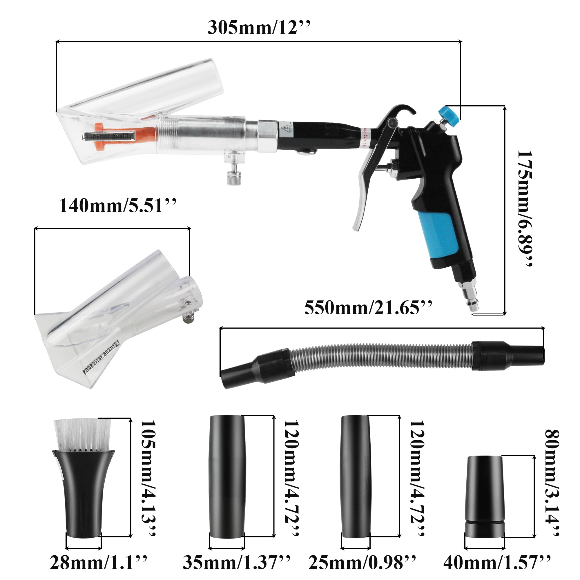 GOCCIDA 2IN1 Car Interior Detailing Air Blow Gun & vacunm Gun with Adjustable Air Flow Nozzle,Cleaning Gun Quickly Blasts Dirt and Dust from Surface Works with Air Compressor(Upgrade Rotate Tube) 3