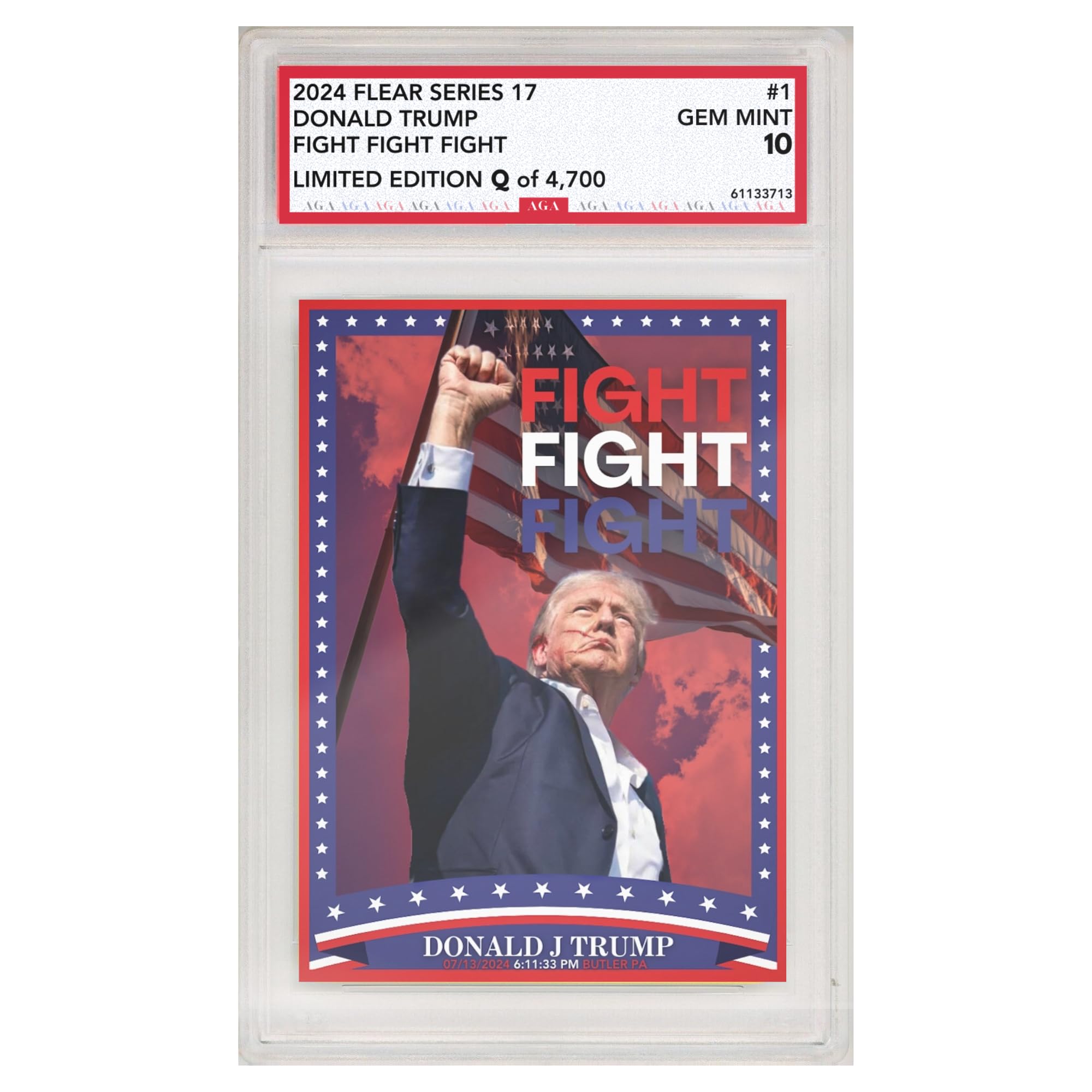 Fight! Assassination President Donald Trump Trading Card 2024 | MAGA Patriot Election Donald Trump Graded Gem Mint Collectible Gifts GOP Made in America Gifts, Trump Memorabilia Limited Edition 1